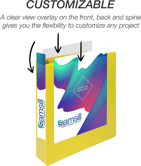 Samsill Durable 1.5 Inch D Ring Binder, Customizable Clear View Cover, Made in the USA, Yellow, Holds 350 Pages