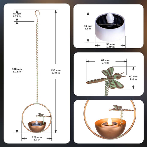 4-Pack) Solar Hanging Lanterns, Dragonfly Style Outdoor Chandelier, Waterproof Auto On/Off Solar Tea Lights for Garden