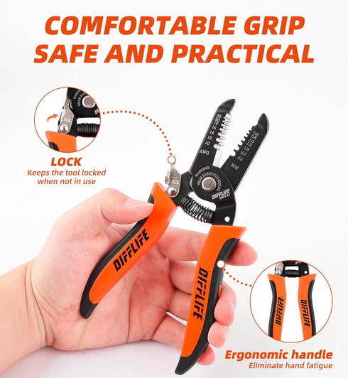 10-22 AWG Wire Stripper Cutter, Multi-Function Hand Tool with Professional Handle Design