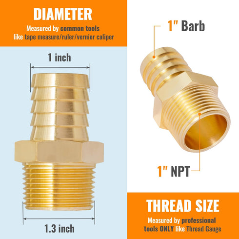 SUNGATOR Hose Barb Fittings, 1-Inch Barb to 1-Inch NPT, Brass Air Hose Repair Fitting Kit (6 Pack)