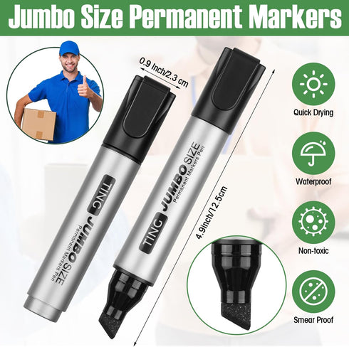 Cholemy 40 Pcs Jumbo Permanent Markers, Bulk Large Chisel Tip Quick Drying Permanent Markers for Office Teacher Supplies