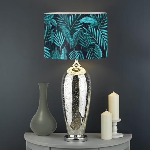 Yzaoxia Teal Leaf Pattern Drum Lamp Shade Tropical Leaves Lampshade for Living Room Bed Room Drum Lampshades Floor Lamp