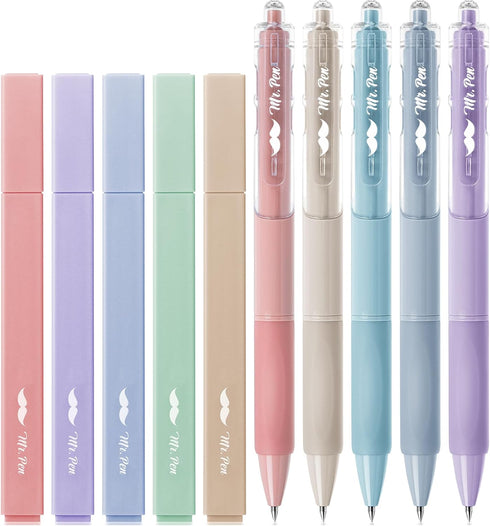 Mr. Pen Aesthetic Highlighters and Gel Pens, 10 Pack, Pastel Colors, No Bleed for Bible Study