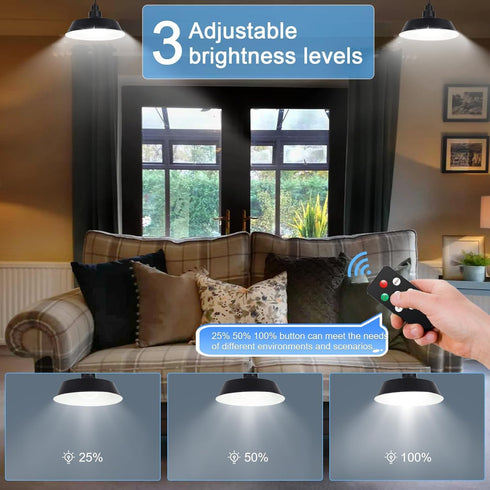 360 Dimmable 16.4ft IP65 Solar Pendant Lights Outdoor, Solar Shed Light with Adjustable Panel, Lighting with Remote