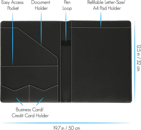 STYLIO Padfolio Portfolio Organizer Binder - Interview Resume Folder, Legal Document Holder, Faux Leather