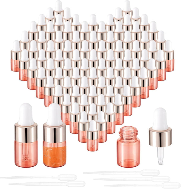 100Pcs 2ml Pink Sample Dropper Bottles Glass Mini Dropper Bottles with White