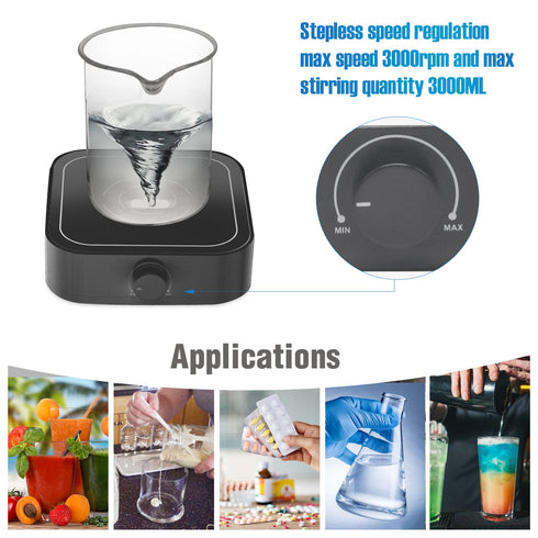 Magnetic Stirrer 3000rpm, Mini Magnetic Mixer Stir Plate with Stir Bar, Max Stirring Capacity 3000mL, Lab Stirrers