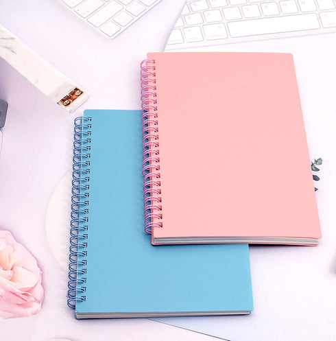 Yansanido Spiral Notebook, 4 Pcs A5 Thick Plastic Hardcover 8mm Ruled Pink Journals for Study and Notes - 160 Pages
