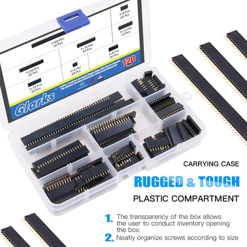 Glarks 120Pcs 2.54mm Straight Single Row PCB Board Female Pin Header Socket Connector Strip Assortment Kit