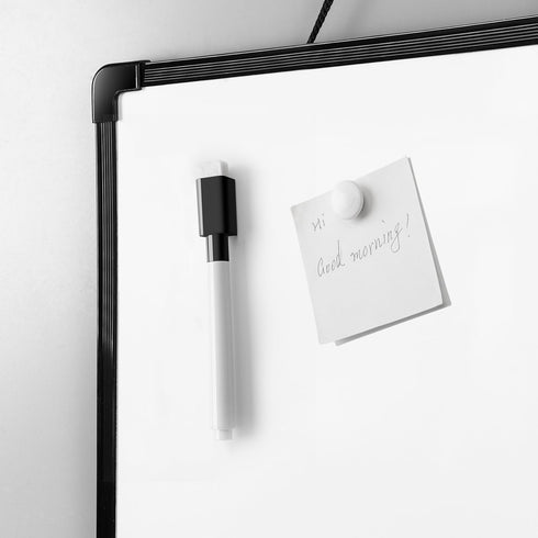 Double-Sided Small White Board, 11" x 7" Mini Hanging Dry Erase Board with Black Frame for Home School Office