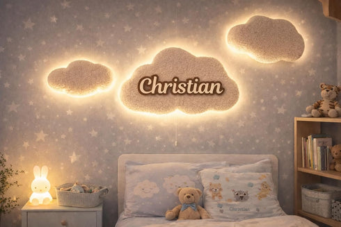 UkrWood Accessories Personalized Cloud Wall Lamp for Baby Nursery, Battery-Operated Hanging Night Lights for Bedroom
