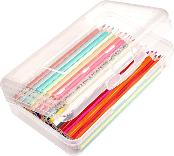 Large Capacity Colored Plastic Pencil Box, Hard Crayon Box Storage with Snap-Tight Lid for School Office Supplies