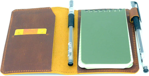Leather Cover for Rite in The Rain & Rocketbook Mini Notebooks, Top Bound Spiral Notebook Holder, 3" x 5" Brown