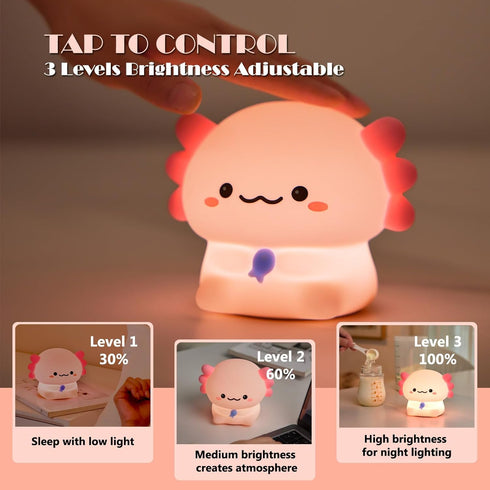 DEALFUN Axolotl Cute Cartoon Nursery Night Lights, Animal Design Safe Silicone Soft LED Nursery Lamp for Toddler Room