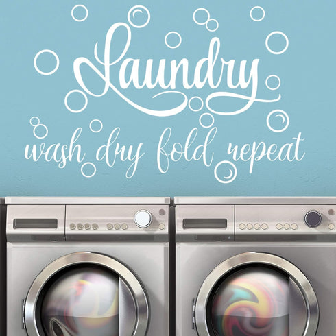 Zonon Laundry Room Sign Decals Decor, Funny Wash Dry Fold Repeat Wall Stickers for Bathroom Home Decorations