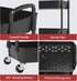 Sywhitta 3-Tier Black Plastic Rolling Utility Cart with Handle, Movable Storage Trolley for Office, Kitchen, Living Room
