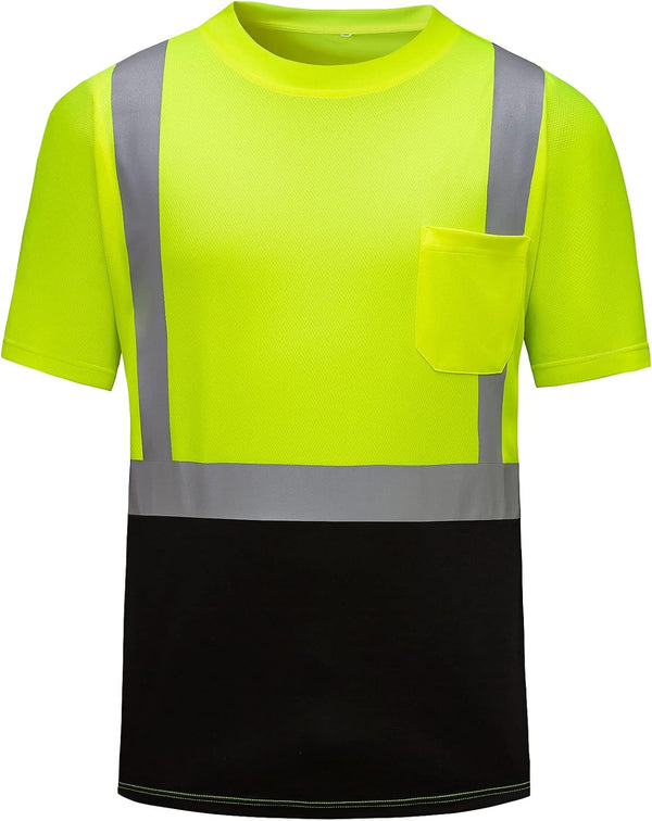 High Visibility Quick Dry Safety Shirts with Reflective Strips Pocket Short Sleeve Mesh Hi Vis for Men/Women