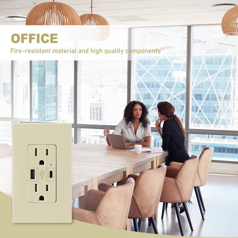 Micmi USB Outlet with C + A Wall Dual High Speed Receptacle, 15Amp 125Volt, Smart 4.8A Fast Charging, Tamper Resistant,