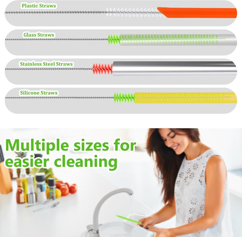 Neyauo 9Pcs Set 12"10" 8.5"Long (4-16mm) Straw Cleaner Brush Bendable Reusable Cleaning Brushes with Soft Nylon