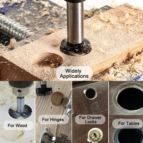 5/8 Inch Carbide Tipped Forstner Drill Bit, Wood Drilling Hole Saw Set, Hinge Cutter Tool Kits for Hard Wood, Plywood,