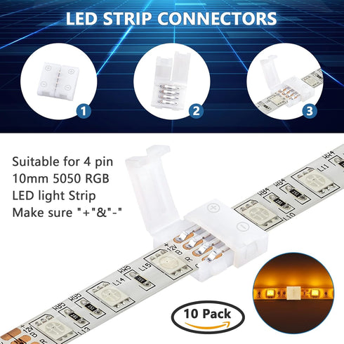 4-Pin 10mm RGB LED Light Strip Connectors, 100 Pieces Solderless Adapter Terminal for SMD 5050 RGB Strips