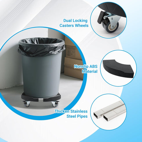 15-19 Inch 440 LBS Trash Can Dolly Wheels, Adjustable Round Roller with Locking Wheels Heavy Duty Drum Cart Multi