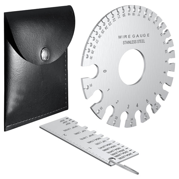 Professional Wire Gauge Measuring Tool - Set of 2, Stainless Steel Metal Thickness Gauge & Dual-Sided Round Gauge