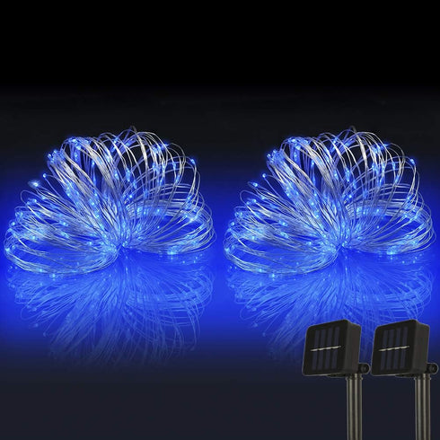 Solar String Lights 2PACK, 33ft 100 LED Blue Copper Wire Fairy Lights, Waterproof for Indoor/Outdoor Use