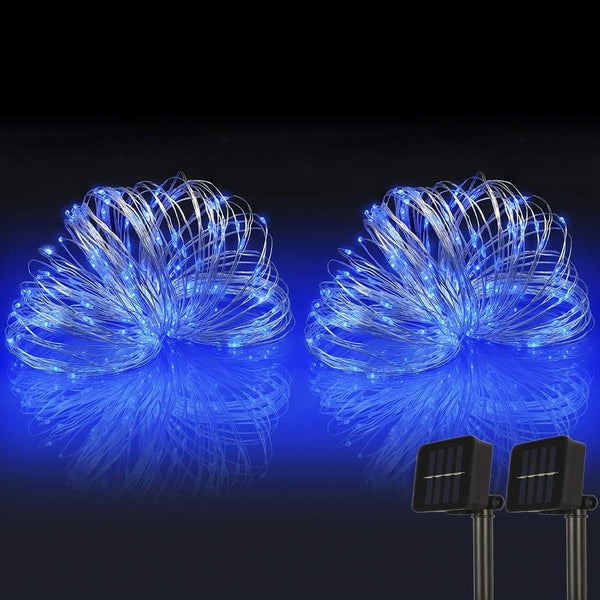 Solar String Lights 2PACK, 33ft 100 LED Blue Copper Wire Fairy Lights, Waterproof for Indoor/Outdoor Use