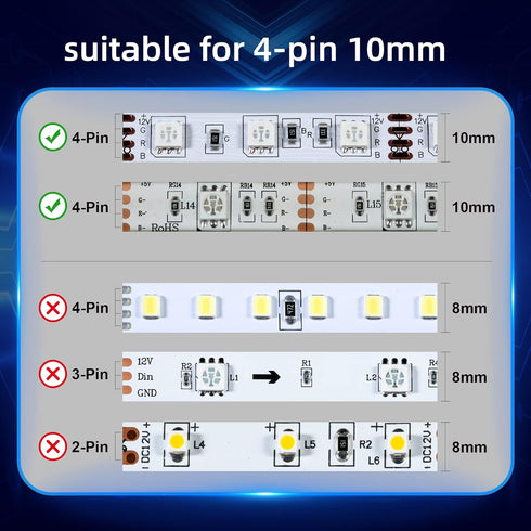10PCS LED Strip Connectors, 4 Pin 10mm Connectors for LED Light Strips, RGB Strip Connector