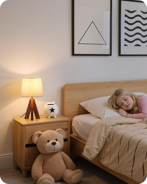 Set 2, LE51TLP205 Tripod Table Lamps of Small Bedside Lamps, Modern Nightstand Lamp with Dark Pearwood Base & Beige