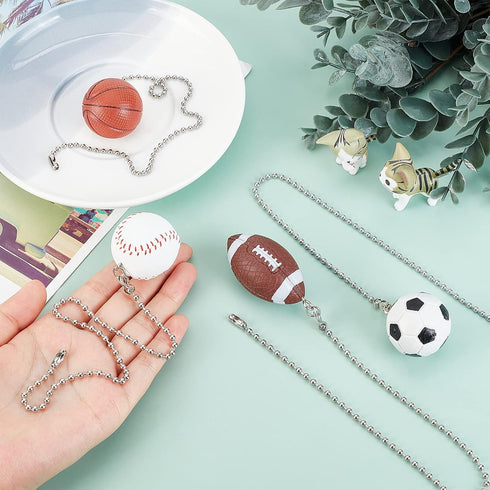 4 Pack 14inch Set BENECREAT Sports Ceiling Fan Pull Chain Basketball Soccer Baseball Rugby Ornaments Pendant Light Pull