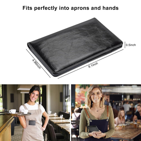 EcoVision Server Book for Waitress, Leather Waiter Organizer with Zipper Pocket, Restaurant Waitstaff Booklet, Guest