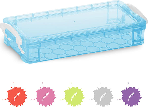 Enday Pencil Case Blue, Plastic Stackable Utility Box, Large Capacity for School & Office Supplies - 1 PK