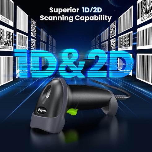 Eyoyo 2D PDF417 USB Handheld QR Code Scanner, Data Matrix Barcode Scanner, Wired Automatic Bar Code Reader with Long