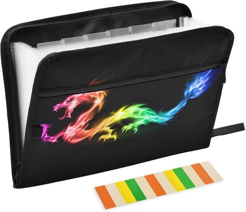 Fire Rainbow Dragon Expanding File Folder, 13 Pockets Accordion Organizer with Sticky Labels for A4 Documents