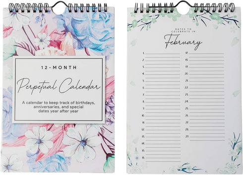 Perpetual Floral Wall Calendar for Birthdays and Anniversaries, 12 Months, Journal for Important Days, 6 x 9 inches