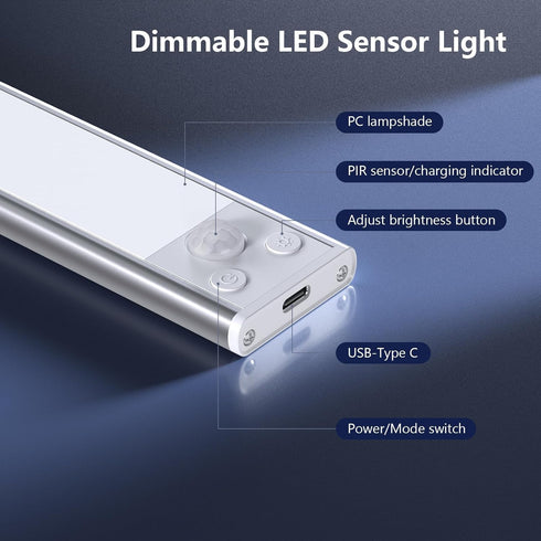 Dimmable Closet 3 Under Cabinet Lights Rechargeable - Motion Sensor Light Indoor, Lights Motion Sensored, Color