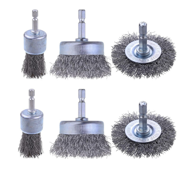 Rocaris 6 Pack Carbon Steel Wire Wheel and Pen Brush Set with