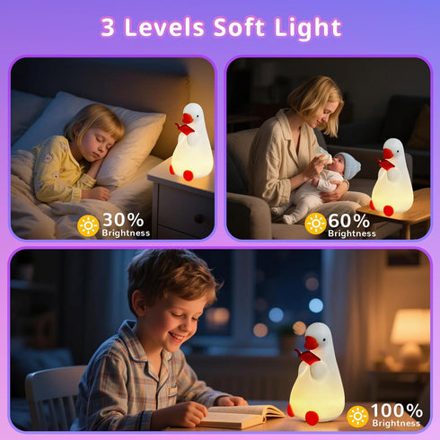 AVEKI Goose Reading Light, Soft Squishy Silicone Duck Night Light for Kids Baby Toddler, Rechargeable LED Touch Lamp