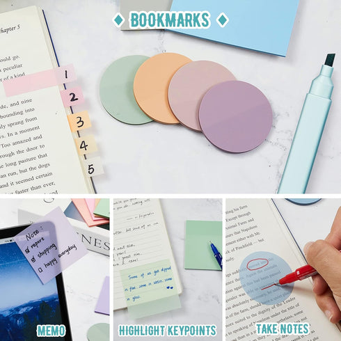 Book Annotation Kit, 1200 Sheets Transparent Sticky Notes, Index Tabs, and 12 Pcs Aesthetic Highlighter Set