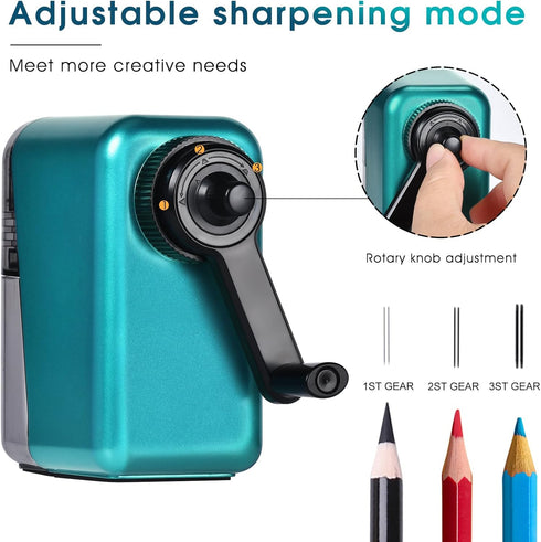 Manual Pencil Sharpener Hand Crank for Kids with Auto Stop Function, Charcoal Pencil Sharpener (Blue 1)