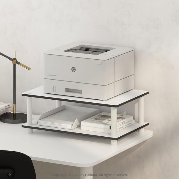 Furinno Just 2-Tier Toolless Multipurpose Printer Stand, Display Storage Shelf, White w/White Tube