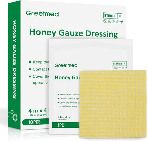 Greetmed Honey Gauze Wound Dressing 4" x 4" Medical Grade Manuka Honey