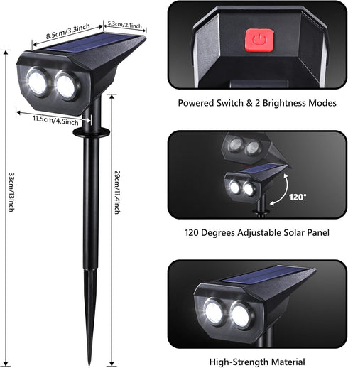 2 4 Pack) Flacchi Solar Lights Outdoor Waterproof - Lighting Modes Solar Powered Garden Yard Spot Lights for Outside