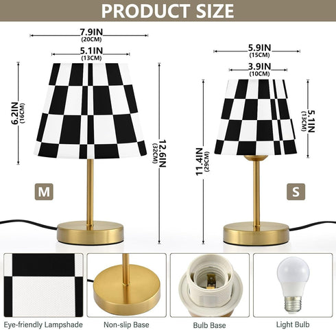 Dimmable ALAZA Table Lamp for Bedroom Nightstand White Black Buffalo Plaid Checked Desk Bedside Lamp with USB Port