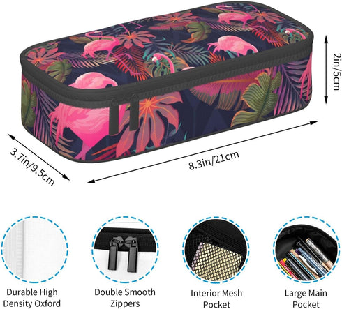 Tropical Palm Leaf Pink Flamingos Pencil Case Bag - School Office Marker Desk Organizer for Kids, Students