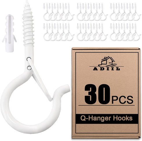 ADIIL 30 PCS Q Hanger Hooks with Safety Buckle, Windproof Screw Hooks
