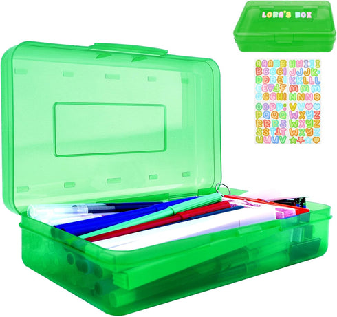 Green Large Pencil Case, Hard Plastic Organizer for Desk, Crayon Box, Makeup Organizer, 1 Pack