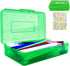 Green Large Pencil Case, Hard Plastic Organizer for Desk, Crayon Box, Makeup Organizer, 1 Pack